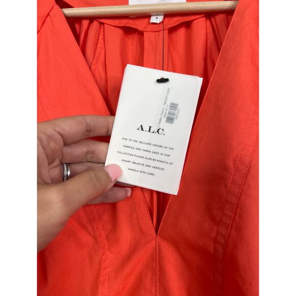 NWT A.L.C. Haley Cotton V Neck Short Sleeve Mini Dress in Spiced Coral Orange - Picture 4 of 8